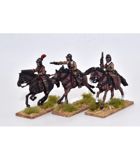 Cavalry charging with pistol, buff coat and helmet