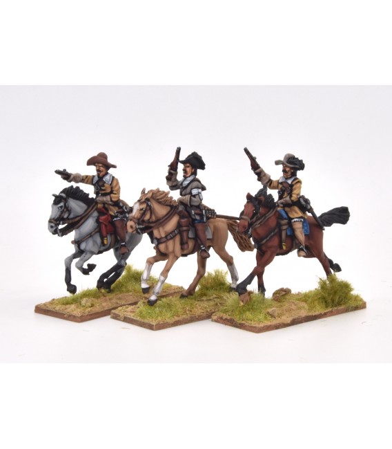 Cavalry charging with pistol, buff coat and soft hat