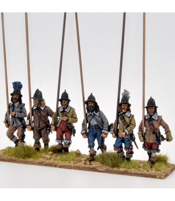 Unarmoured pikemen marching, helmets