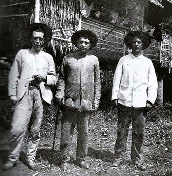 From left to right, Fathers Mariano Gil Atienza (prisoner of the rebels in Baler and outside witness of the siege), Lopez Guillén and Minaya, after being released by the Americans in June of 1900. They spent months in the jungle, captives of the Filipino insurgents.
